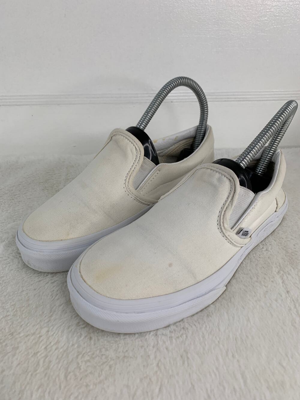 Vans Youth Classic Slip-On Sneakers White Canvas Shoes Size 3 | EU 34